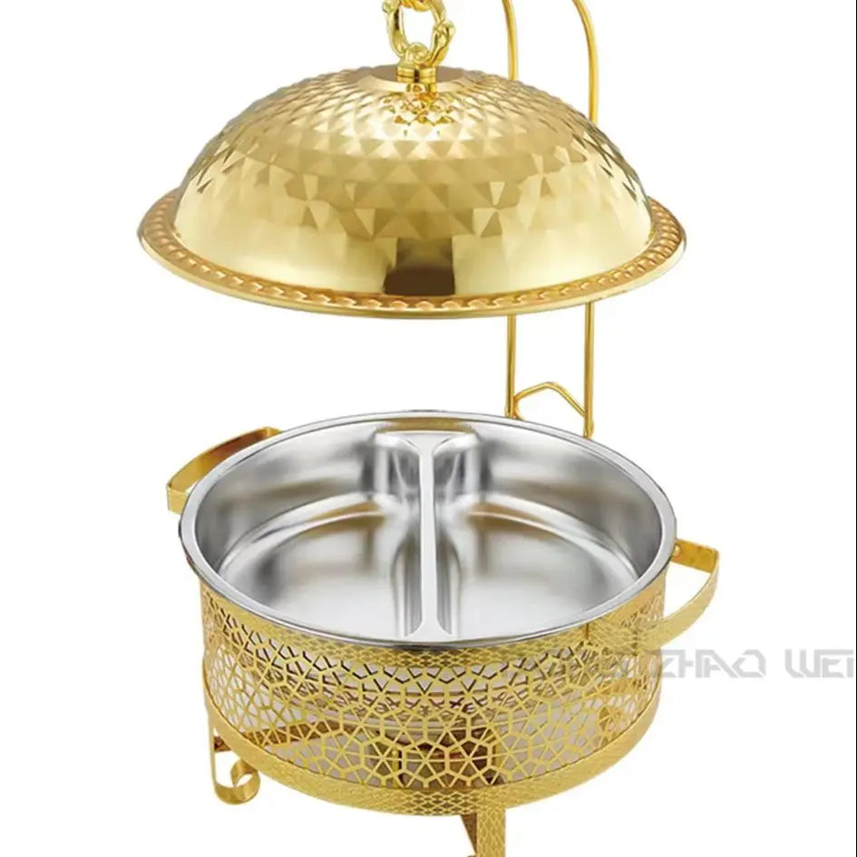 4.5l Chaffing Dish Golden Four-leaf Diamond Cover Hanging Luxury Restaurant Equipment Stainless Steel Buffet Warmer