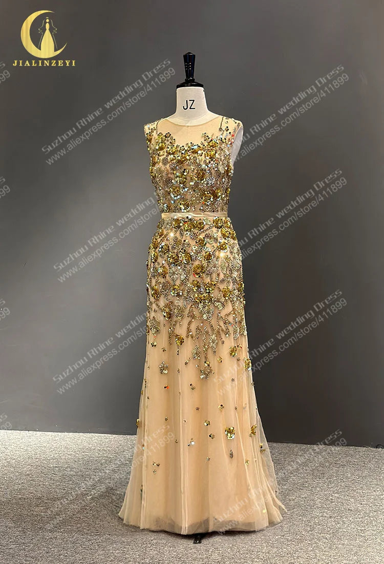 Gold Cape Sequins Crystal Mermaid vestidos de noche abendkleider evening dresses