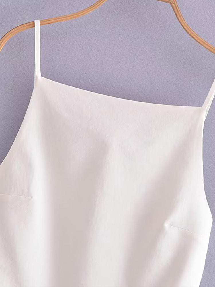 Women Fashion Solid Lace Up Backless Camisole Vintage Thin Straps Square Collar Female Chic Lady Tops