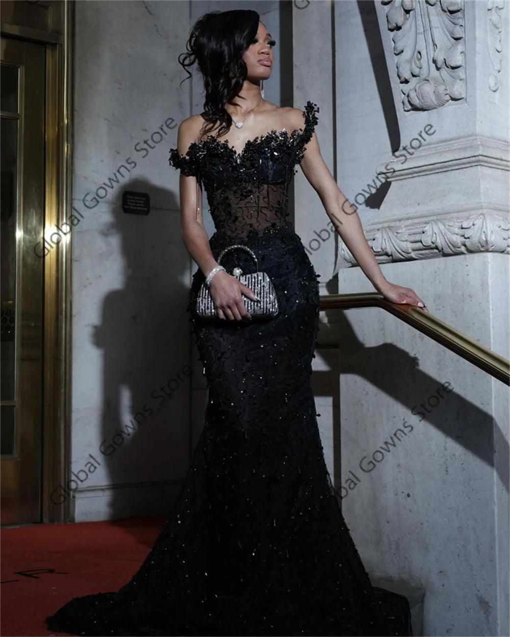 Bespoke Luxury Black Mermaid Evening Gown