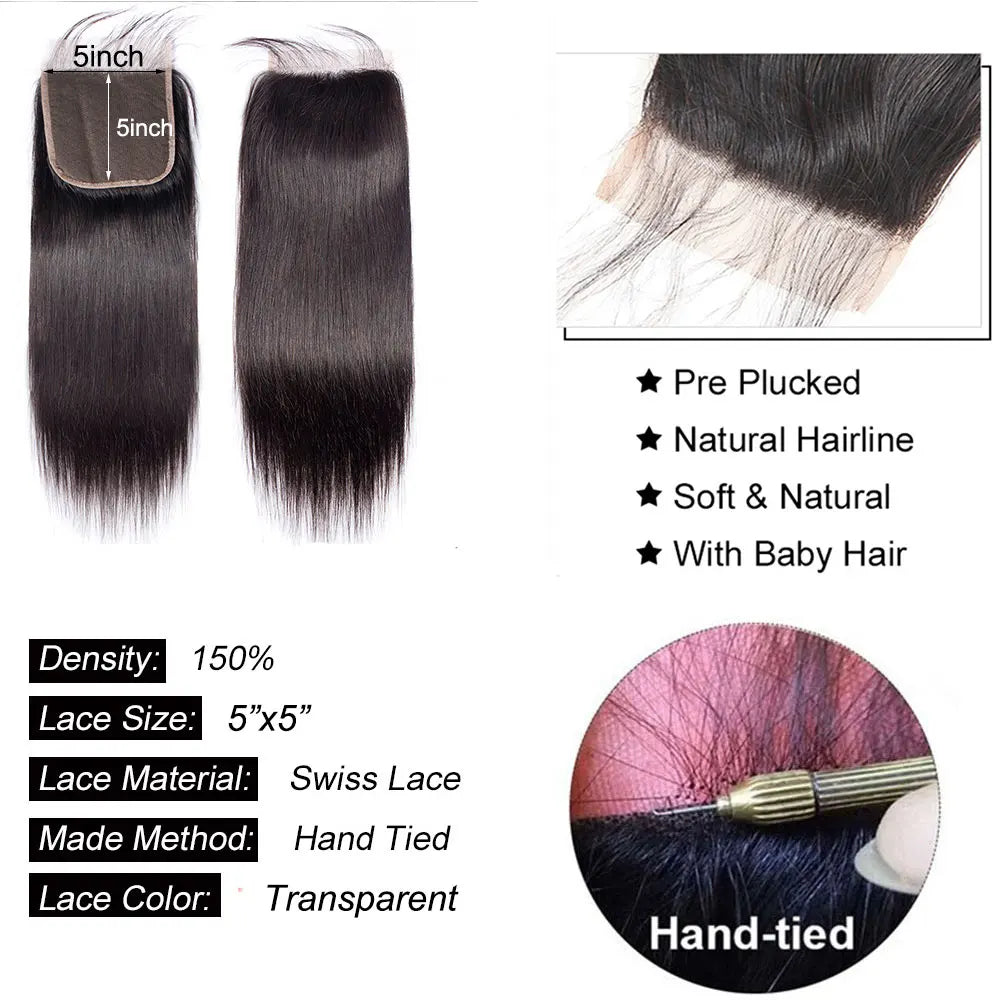 Straight 4x4 5x5 613x4 13x6 Lace Frontal Human Hair Ear to Ear Frontal Extensionsx6 Lace Closure Human Hair Transparent