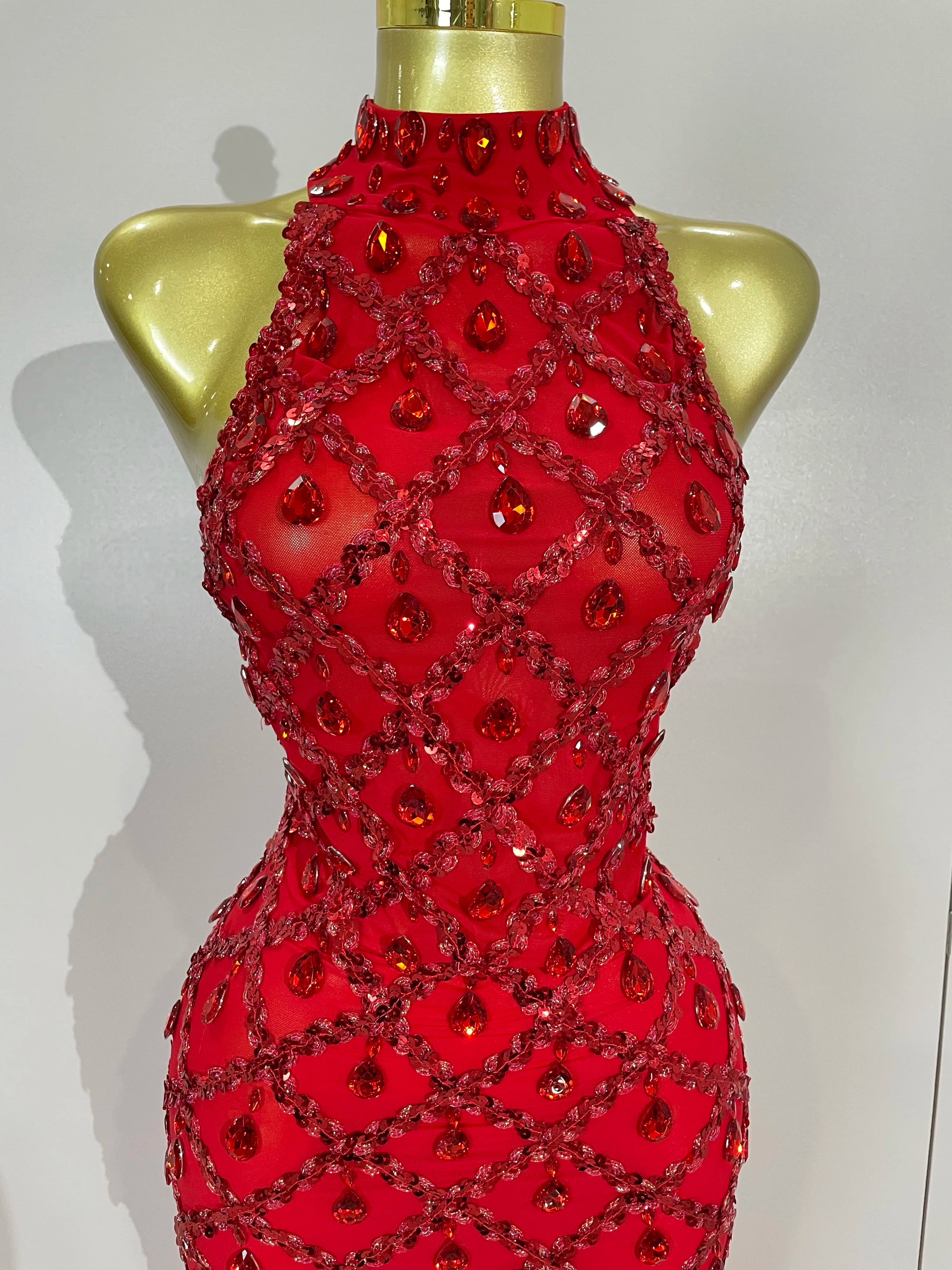 Luxury Shining Gold Rhinestones Feather Sexy Mesh Long Dress Women Birthday Evening Red Carpet Fashion Show Gown Stage Costume