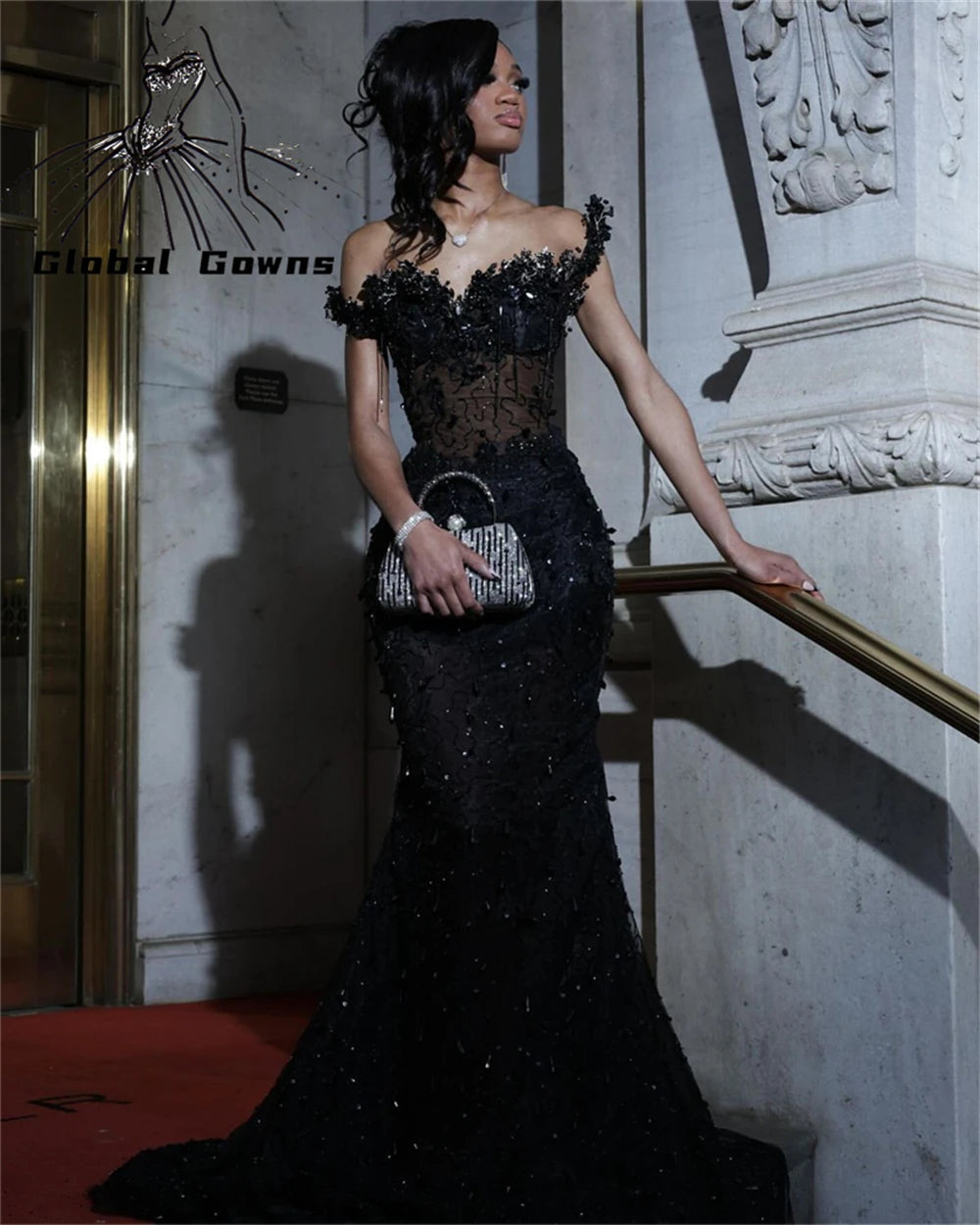 Bespoke Luxury Black Mermaid Evening Gown