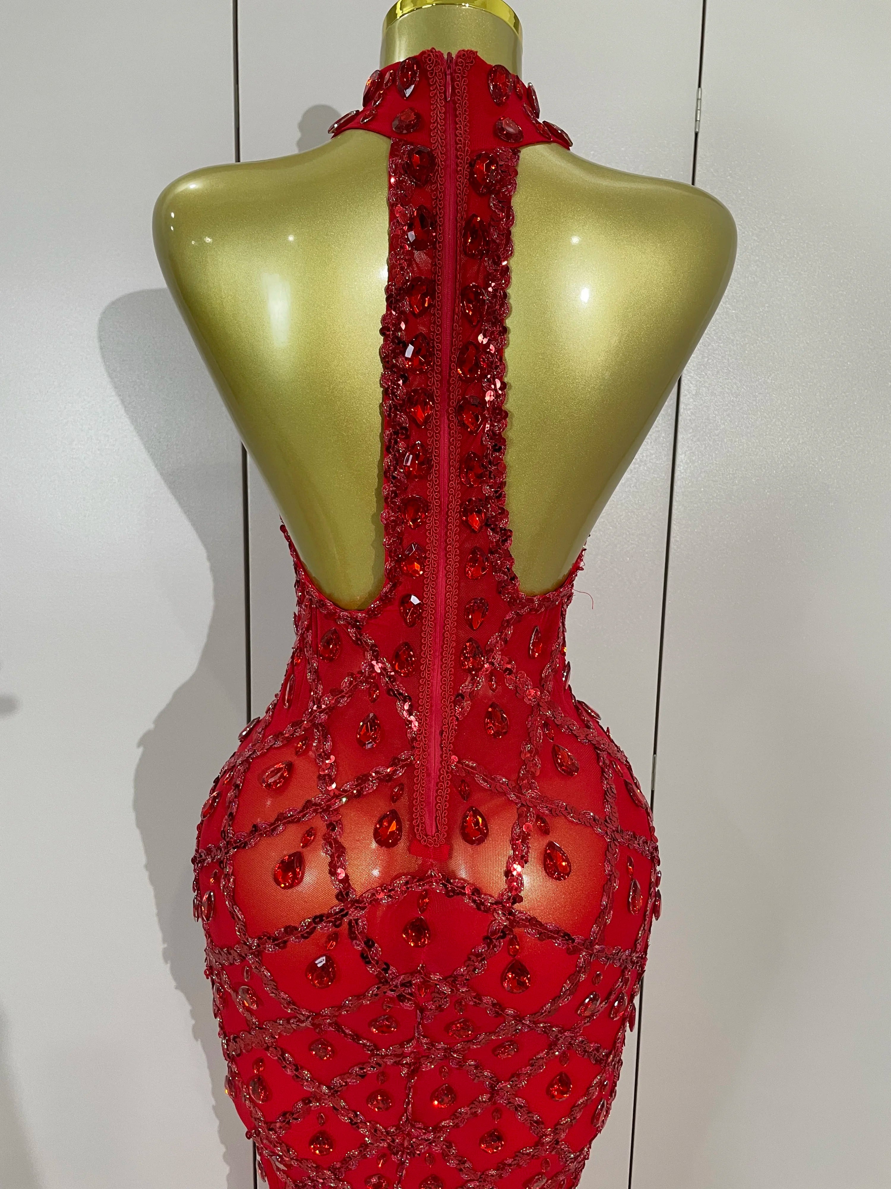 Luxury Shining Gold Rhinestones Feather Sexy Mesh Long Dress Women Birthday Evening Red Carpet Fashion Show Gown Stage Costume