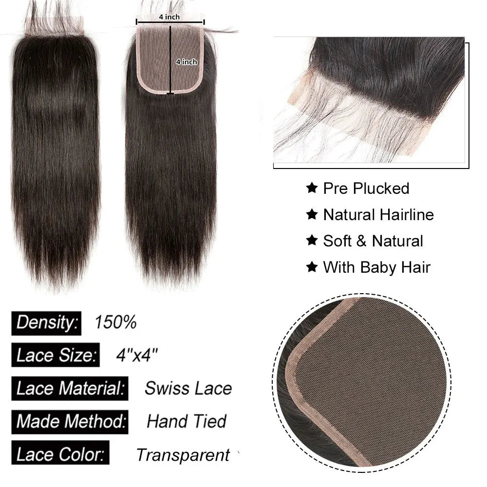 Straight 4x4 5x5 613x4 13x6 Lace Frontal Human Hair Ear to Ear Frontal Extensionsx6 Lace Closure Human Hair Transparent
