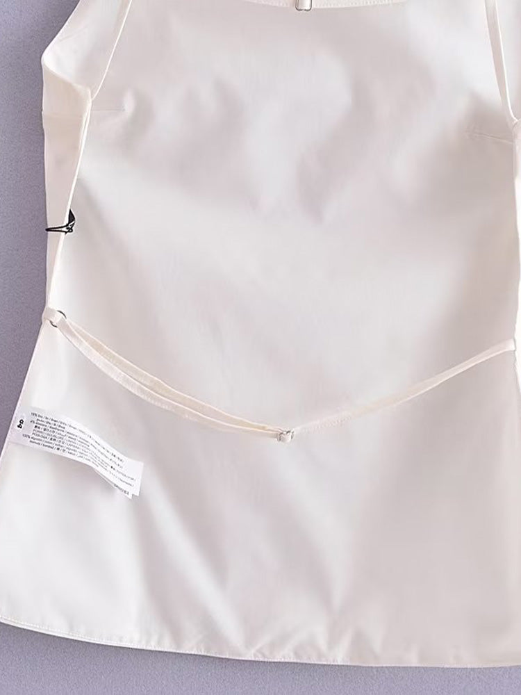 Women Fashion Solid Lace Up Backless Camisole Vintage Thin Straps Square Collar Female Chic Lady Tops