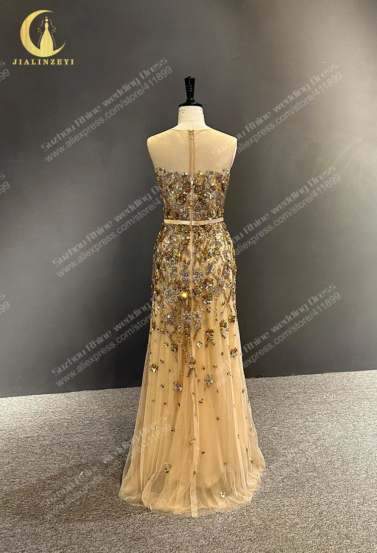 Gold Cape Sequins Crystal Mermaid vestidos de noche abendkleider evening dresses